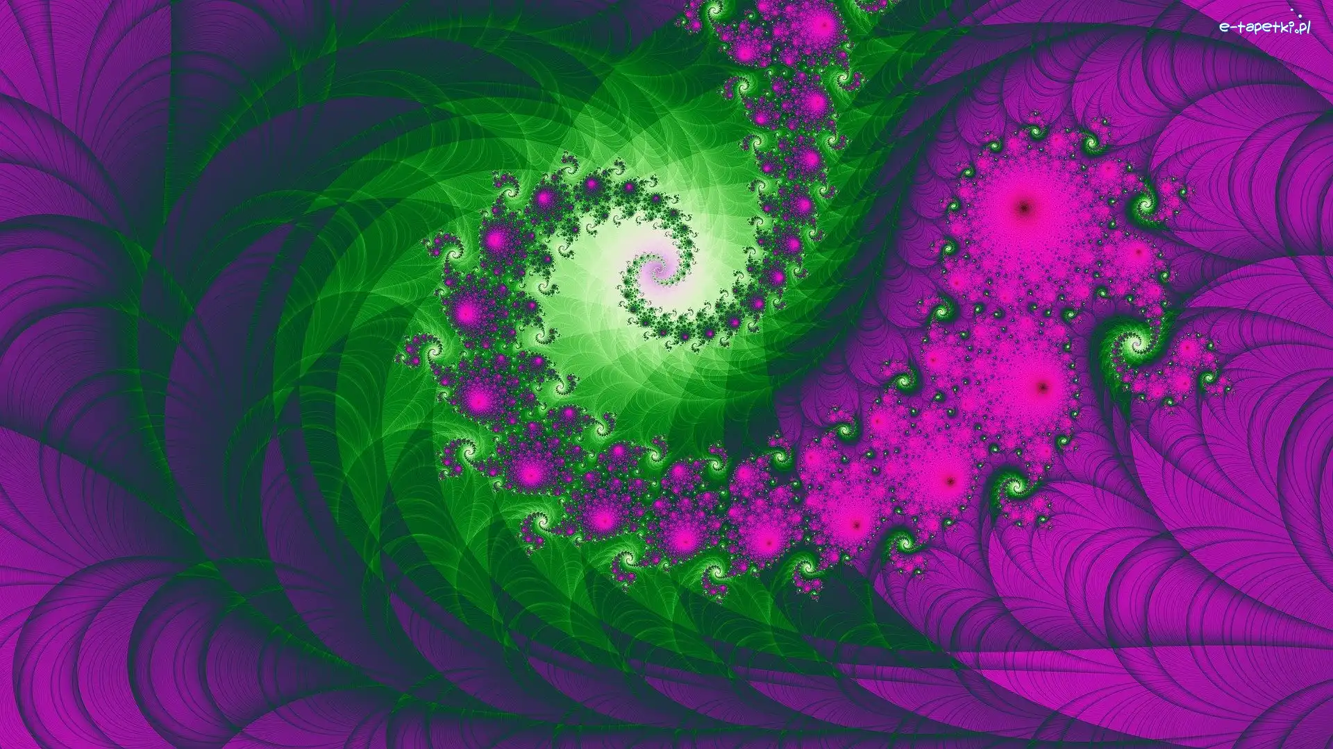 Fioletowo-zielony, Wzory, Fraktal, Spirale