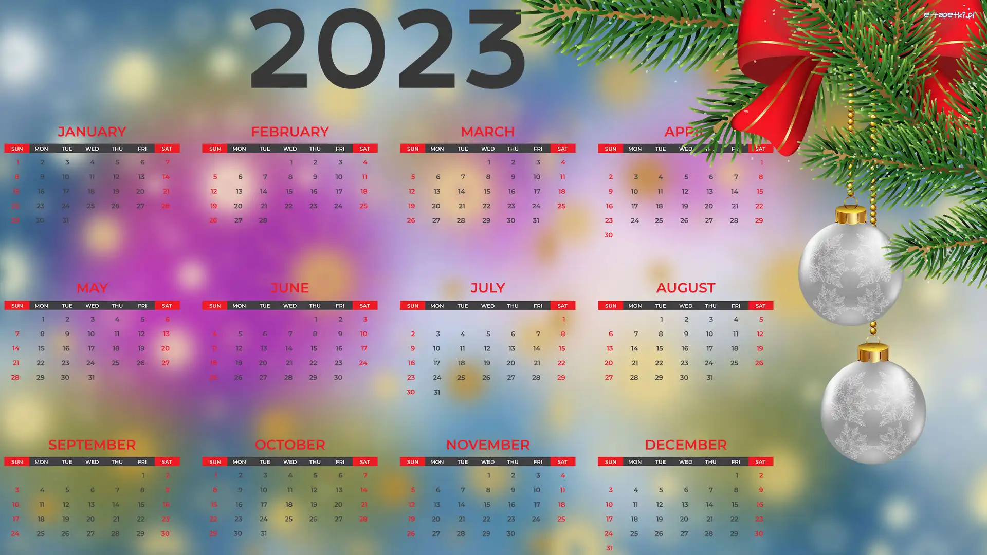 2023, Kokarda, Bombki, Kalendarz
