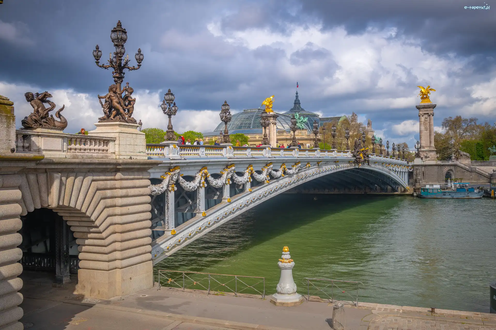 Francja, Most Aleksandra III, Paryż, Domy, Rzeka Sekwana