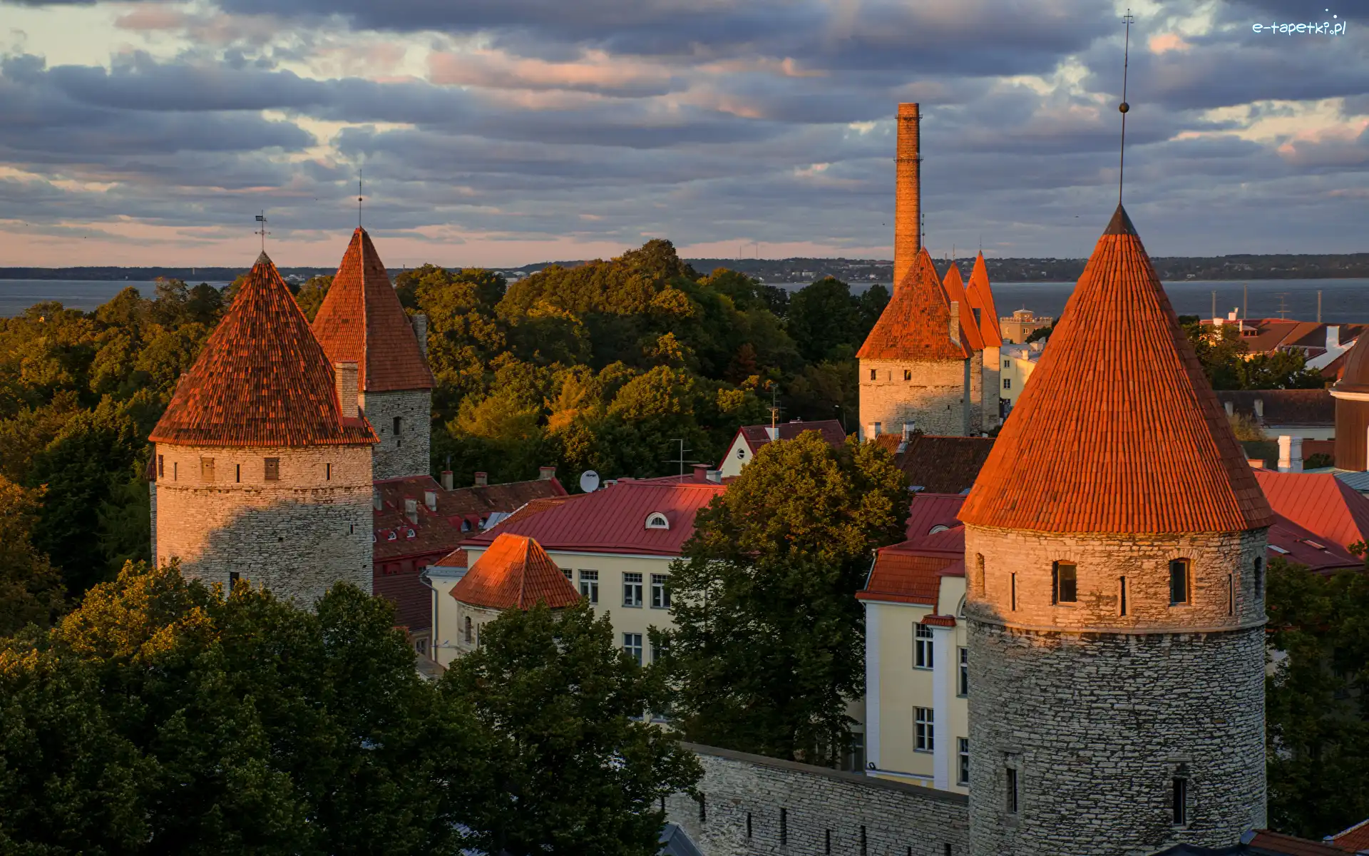 Wieże, Domy, Twierdza Patarei, Drzewa, Tallinn, Estonia