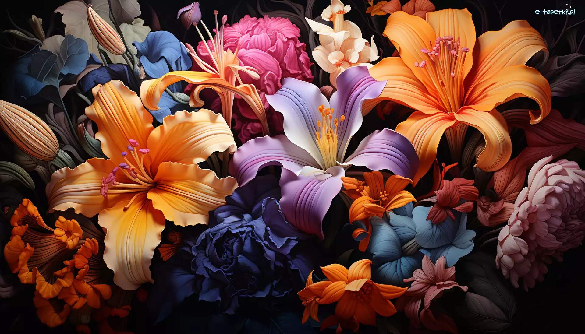 Kolorowe, Grafika, Kwiaty, Lilie