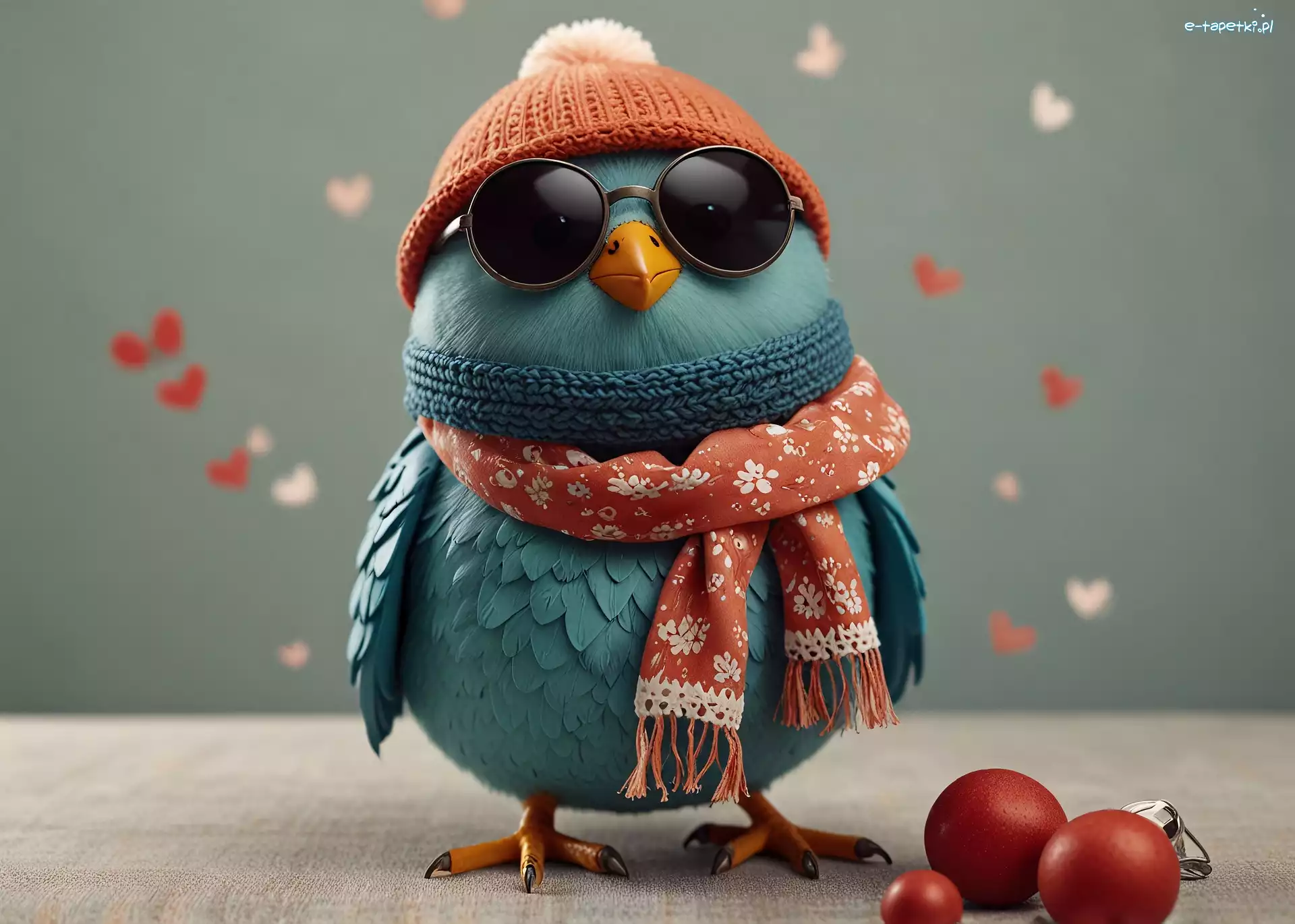 Grafika, Ptak, Czapka, Niebieski, Śmieszne, Okulary, Szalik