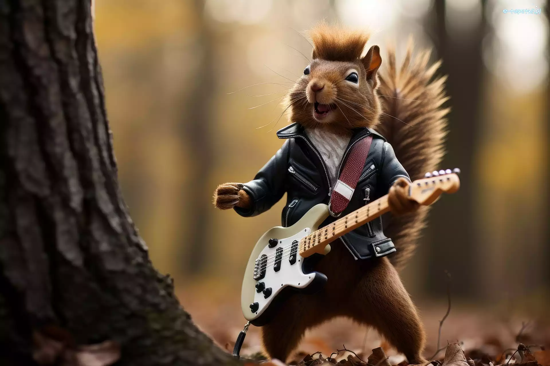 Śmieszne, Gitara, Las, Grafika, Muzyk, Wiewiórka