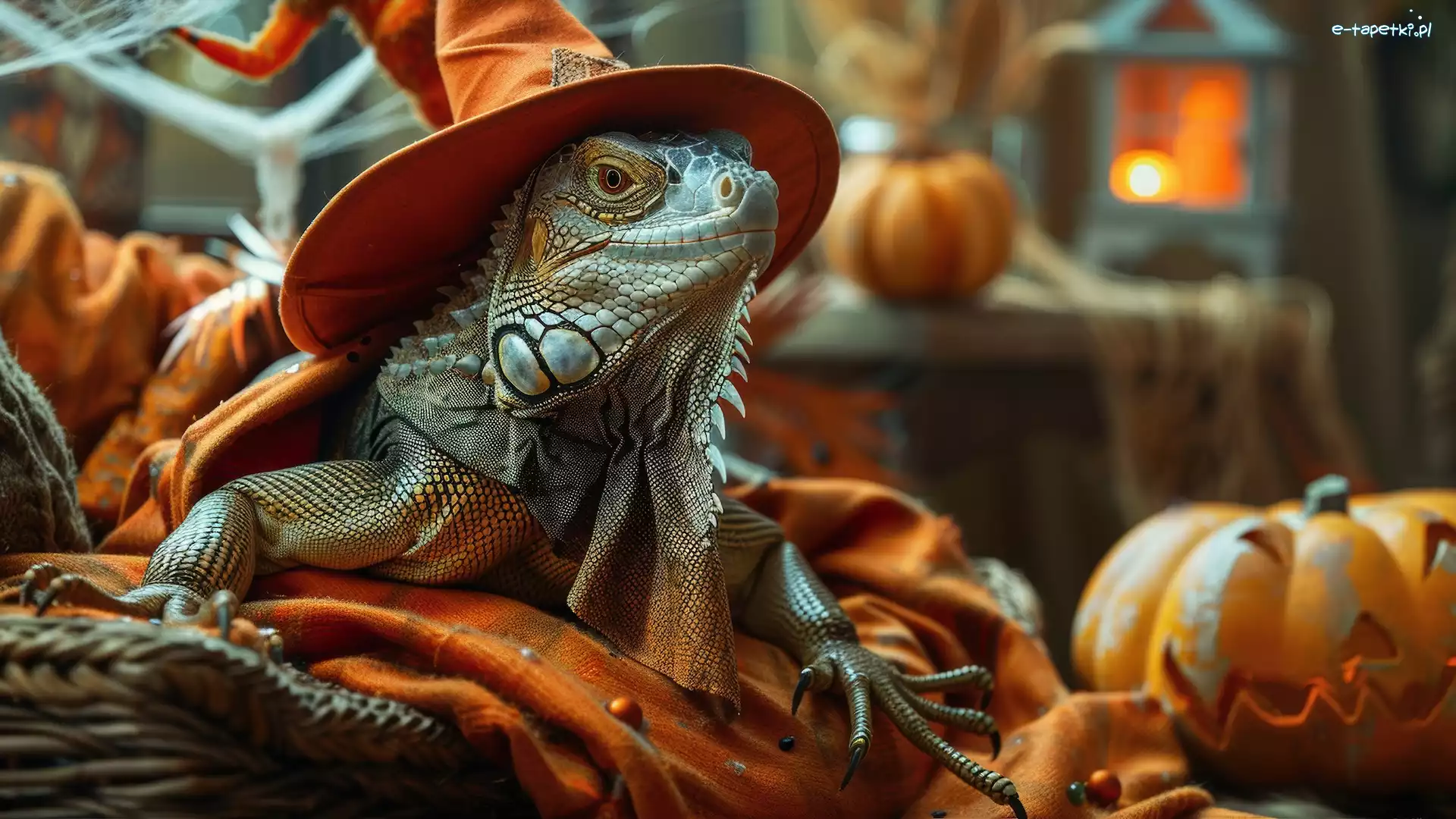 Legwan, Halloween, Kapelusz, Grafika AI, Dynia