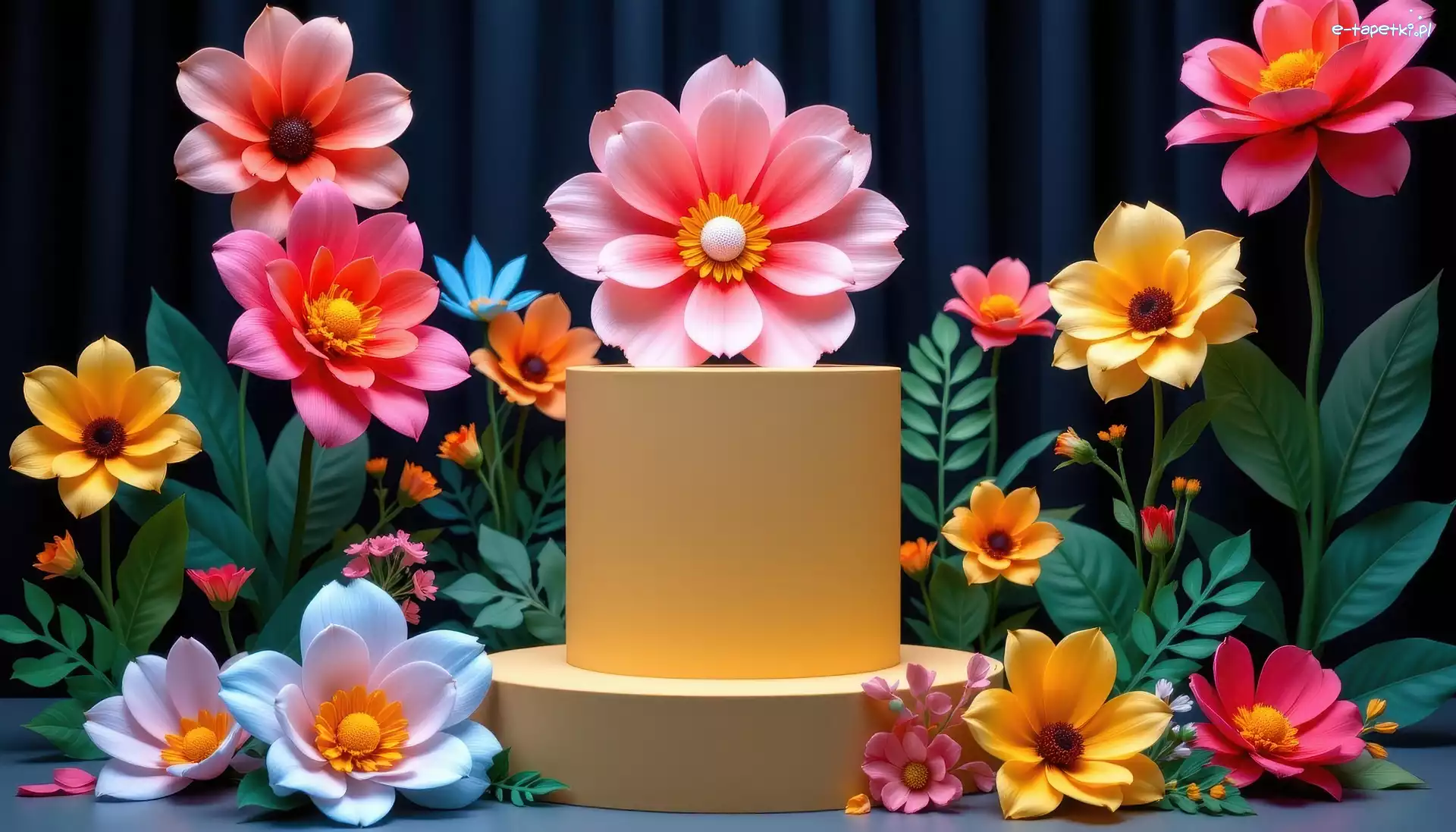 Kolorowe, Kwiaty, Papierowe, Grafika AI, Podium