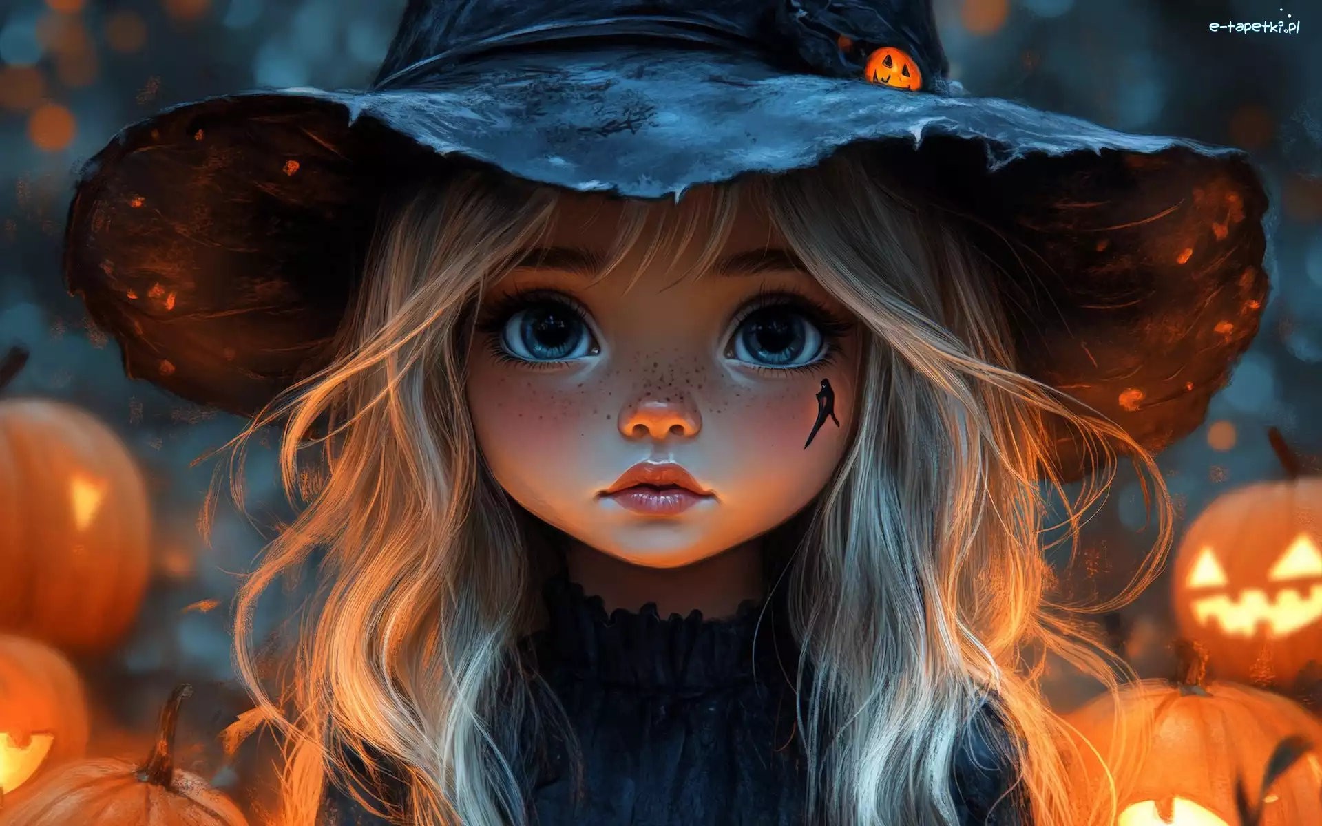 Dziewczynka, Dynie, Kapelusz, AI, Halloween