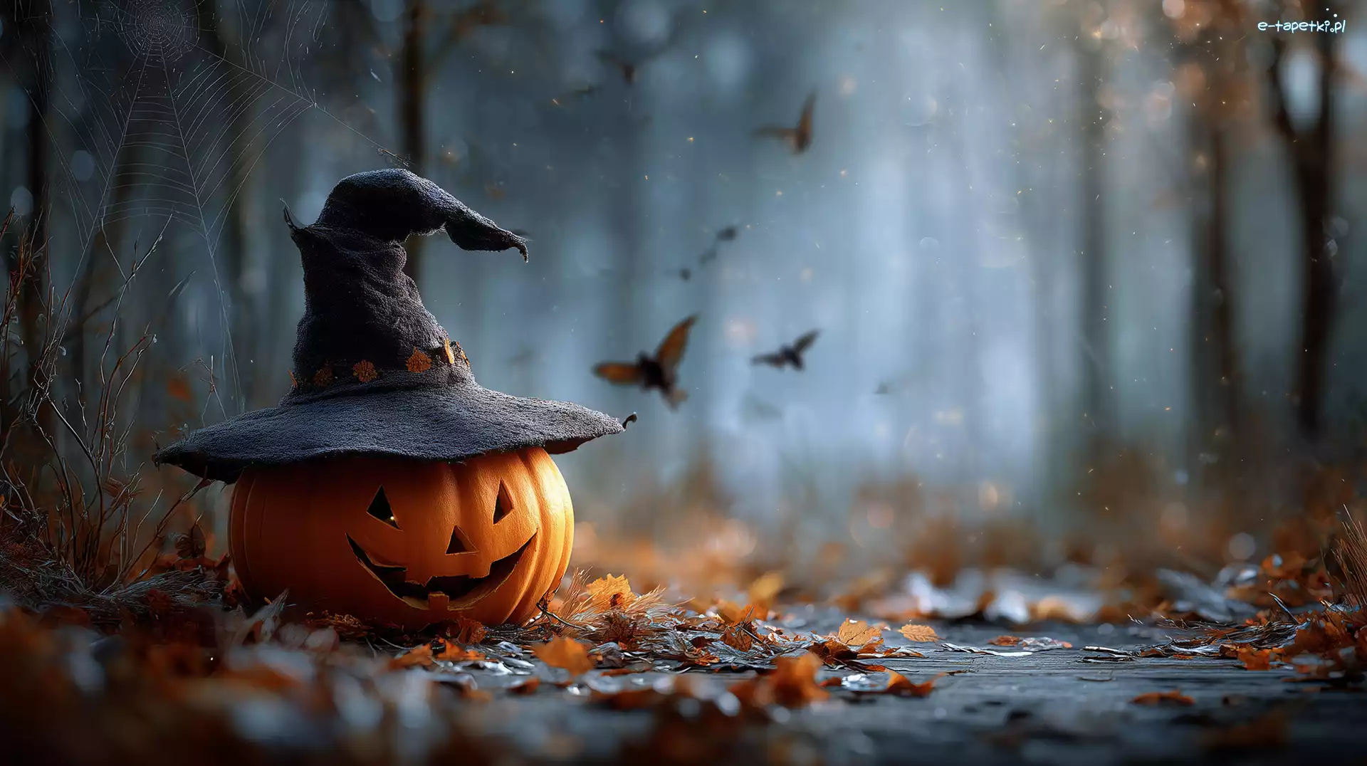 Nietoperze, Kapelusz, Liście, Grafika AI, Dynia, Halloween