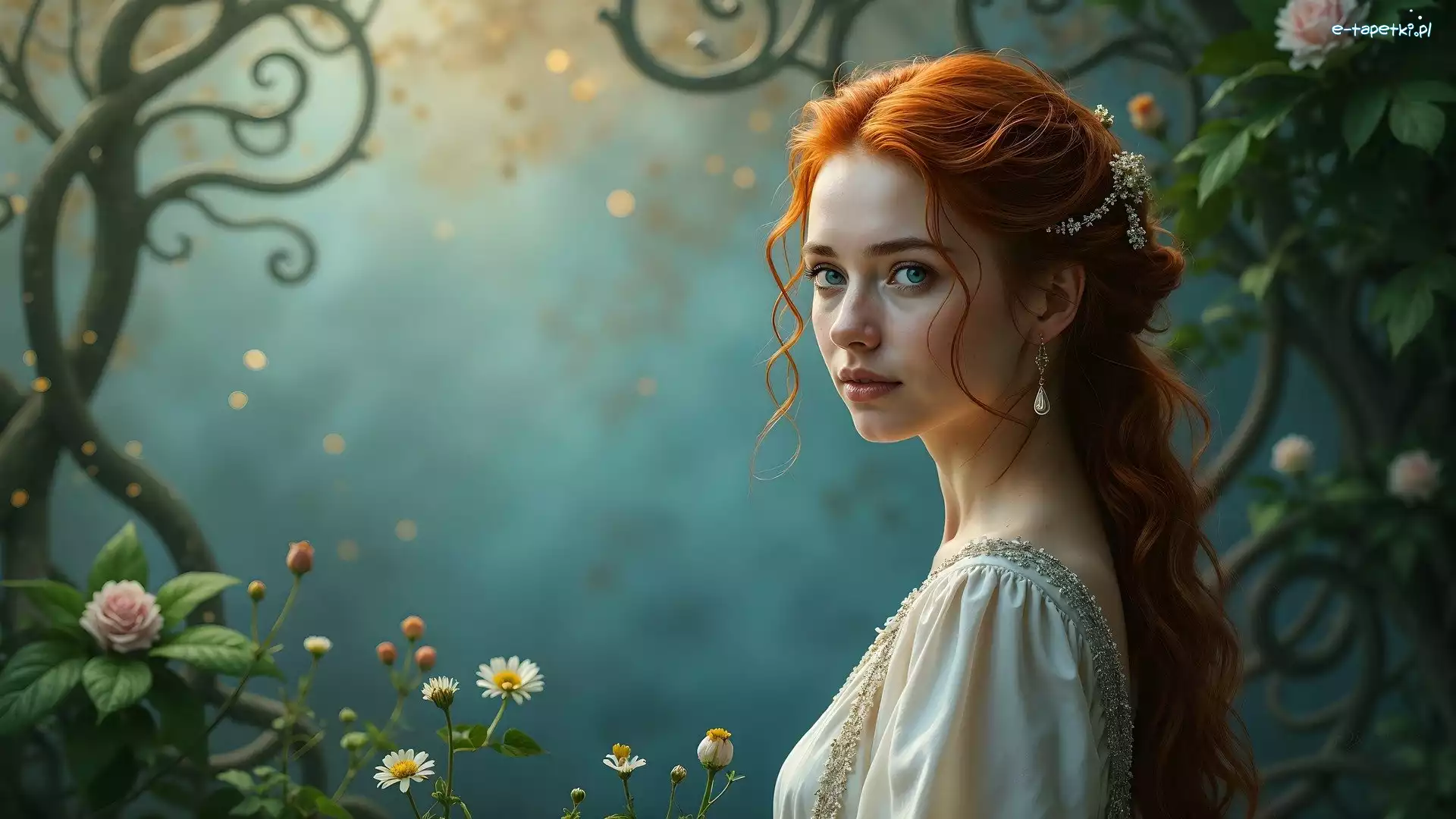 Długie, Włosy, Rude, Kobieta