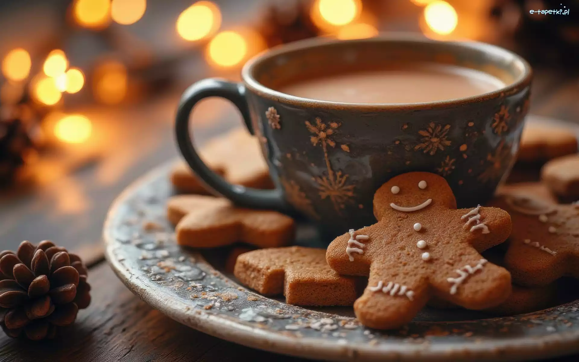 Szyszka, Ciasteczka, Talerzyk, Grafika AI, Kawa, Filiżanka