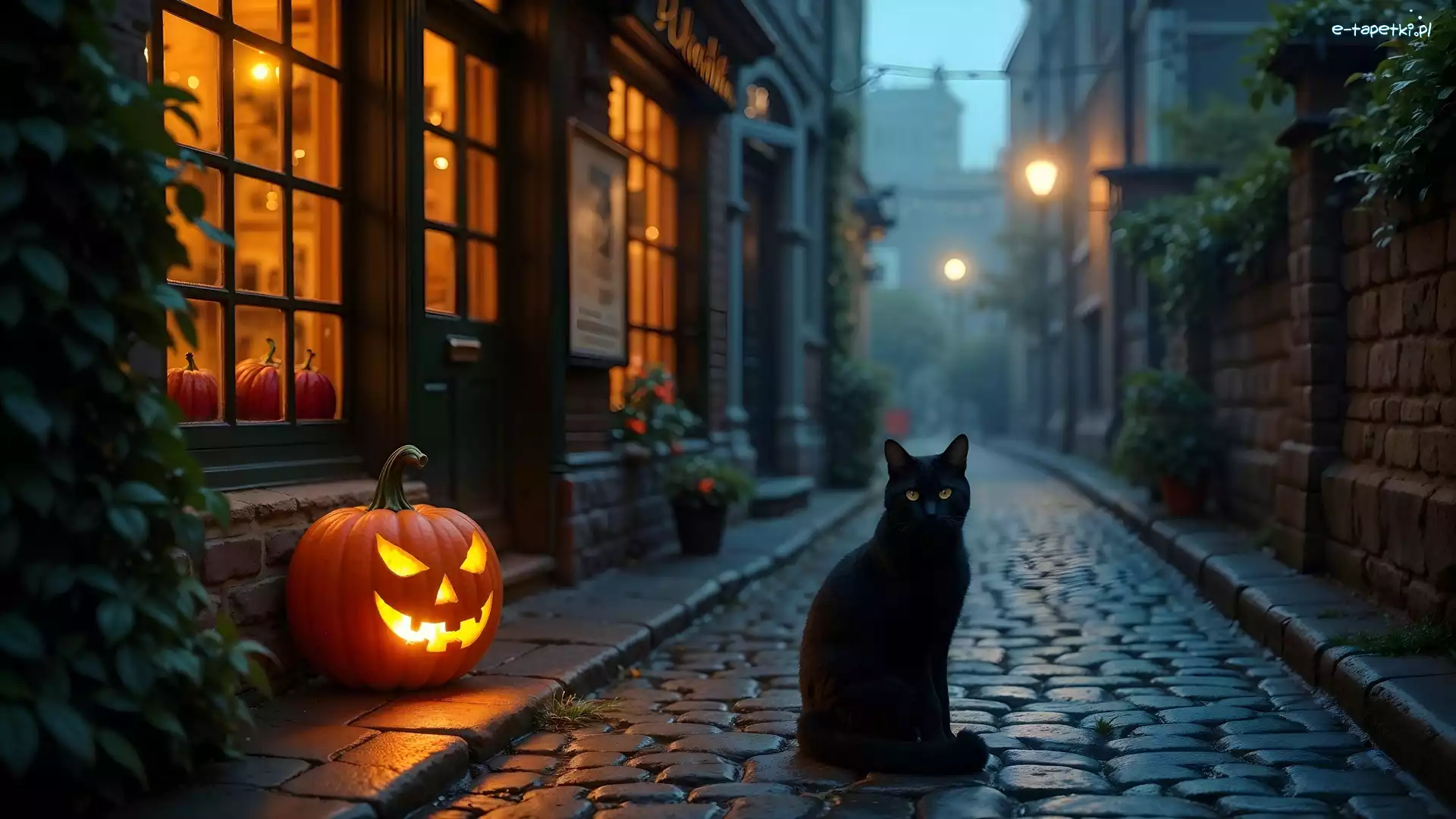 Ulica, Kot, Dynia, Grafika AI, Halloween