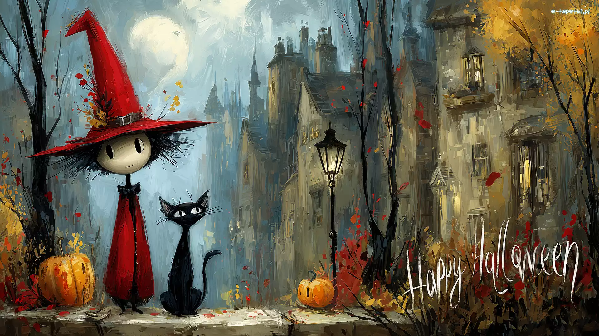 Halloween, Dynie, Domy, Grafika AI, Kot, Postać