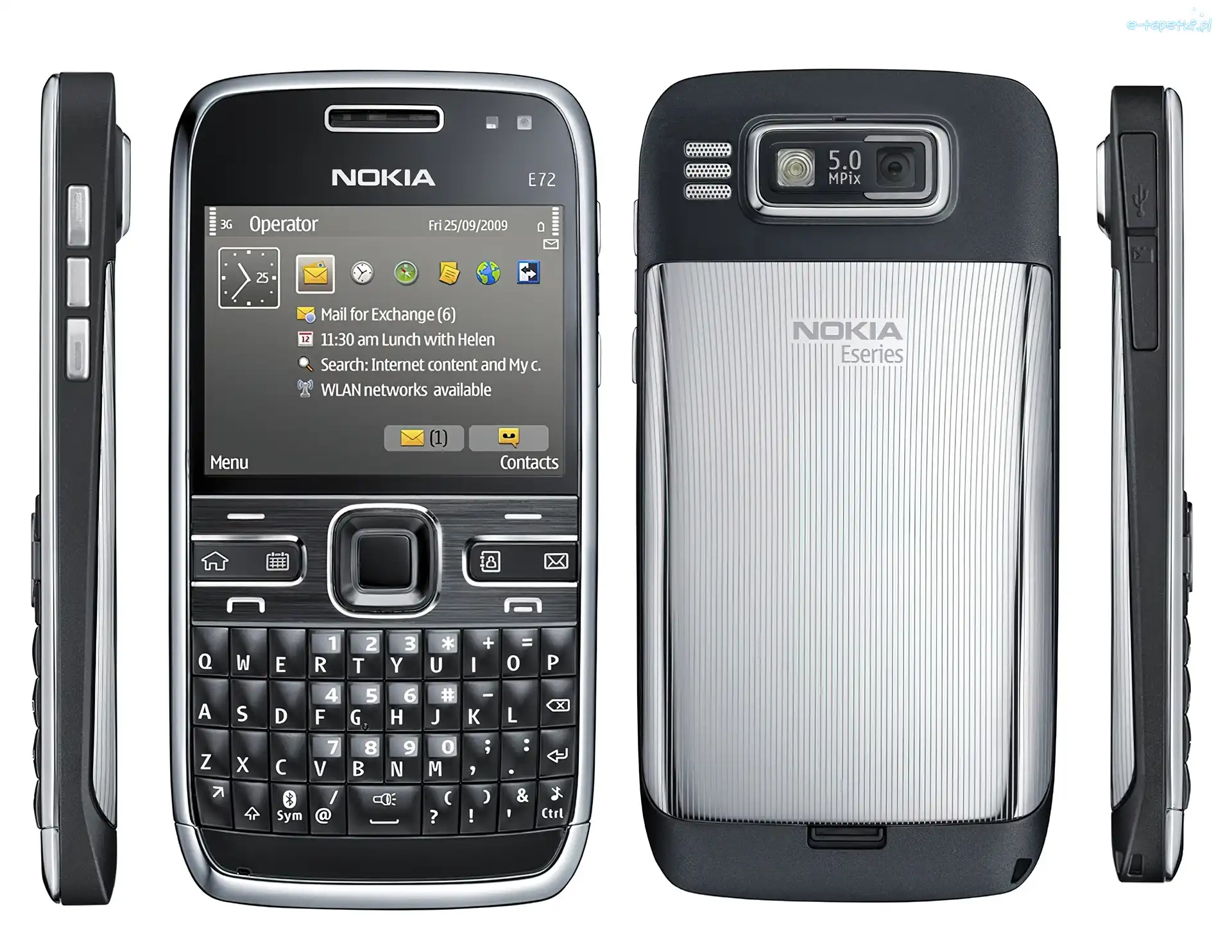 Tył, Srebrna, Przód, Boki, Czarna, Nokia E72