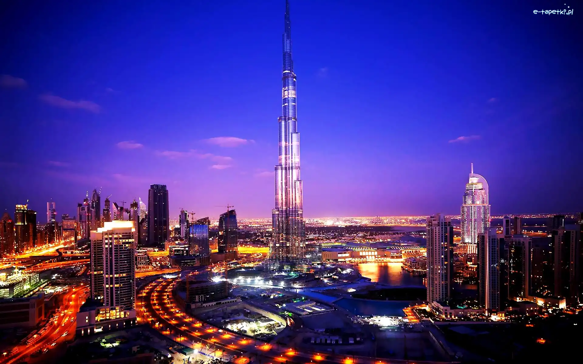 Noc, Dubaj, Zjednoczone Emiraty Arabskie, Burj Khalifa, Miasto nocą, Światła