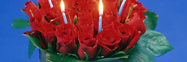 Róże, Urodzinowe, Świeczki, Czerwone
