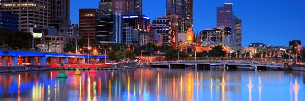 Wieżowce, Rzeka, Most, Australia, Melbourne