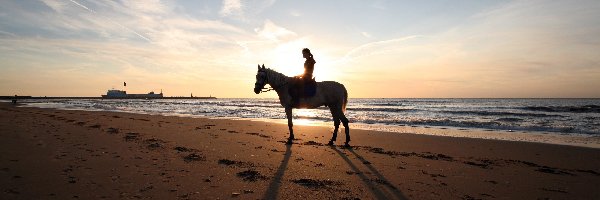 Plaża, Dziewczyna, Koń, Morze