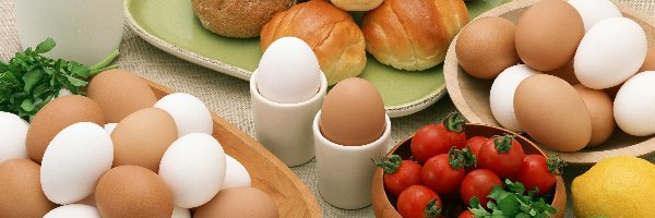 Bułeczki, Śniadanie, Pomidory, Jajka