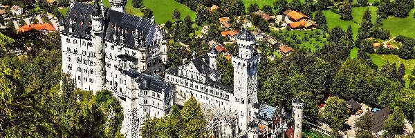 Neuschwanstein, Niemcy, Panorama, Zamek
