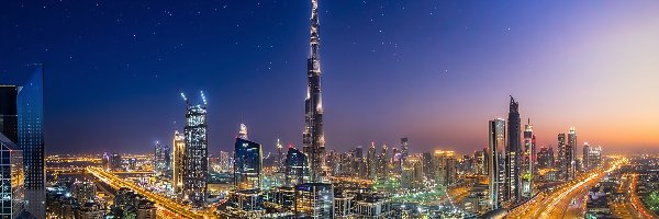 Zjednoczone Emiraty Arabskie, Burdż Chalifa, Dubaj, Noc, Panorama