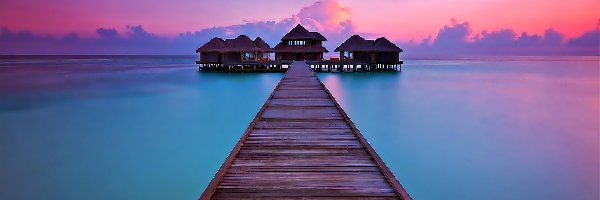 Hoteliki, Molo, Zachód Słońca, Tropiki, Morze, Malediwy