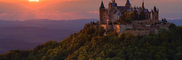 Bawaria, Zachód słońca, Zamek Neuschwanstein, Niemcy