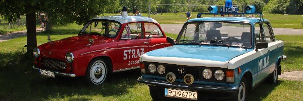 Niebieski, Syrenka, Fiat 125p, Samochody, Czerwona, Milicja, Straż