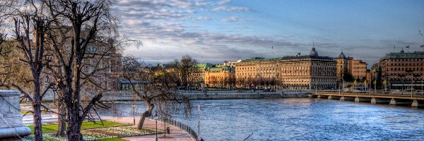 Szwecja, Miasto, Sztokholm, Drzewa, Rzeka