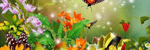 Kwiaty, Art, Motyle, Kolorowe