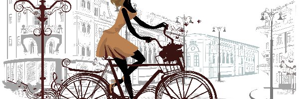 Rower, Grafika 2D, Miasto, Kobieta