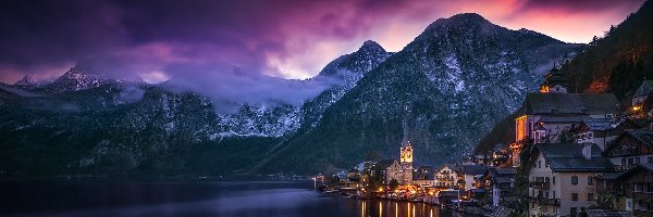 Góry, Jezioro Hallstättersee, Domy, Kościół, Hallstatt, Austria