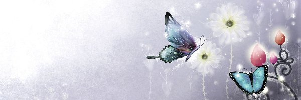 Grafika 2D, Kwiaty, Motyle