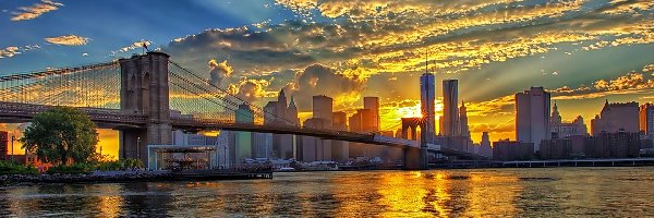 Panorama, Zachód Słońca, Most, Nowy Jork