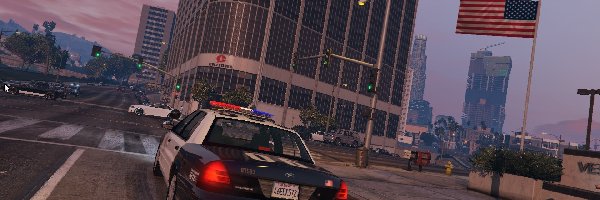Gra, GTA5, Samochód policyjny, Skrzyżowanie