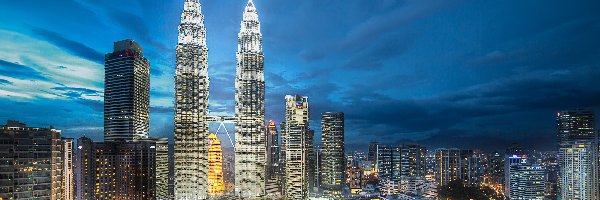 Malezja, Miasto, Kuala Lumpur, Petronas Towers, Noc