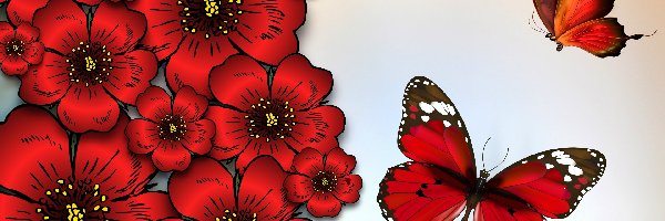 Motyle, Kwiaty, Czerwone