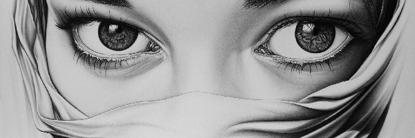 Spojrzenie, Kobieta, Oczy, Ołówek, Rysunek