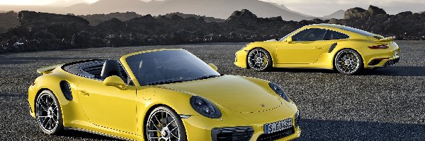 Turbo, Porsche, 911, Góry, Żółte, Dwa