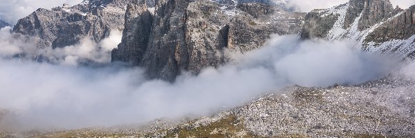 Góry, Dolomity, Jeziora Laghi dei Piani, Mgła, Prowincja Bolzano, Włochy