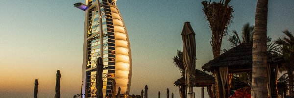 Hotel, Burj Al Arab, Dubaj, Plaża, Palmy
