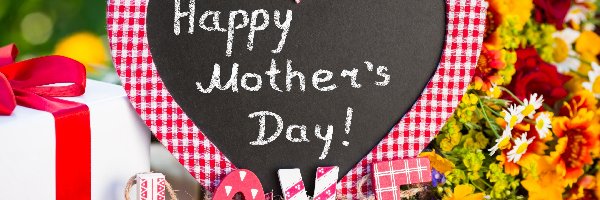 Dzień Matki, Napis, Serce, Prezent, Kwiaty