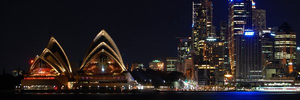 Australia, Wieżowce, Sydney, Noc, Sydney Opera House