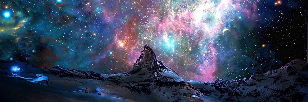 Góry, Szczyt Matterhorn, Alpy, Gwiazdy, Mgławica