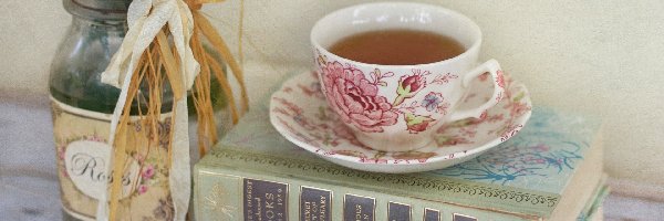 Herbata, Róże, Filiżanka Bukiet, Książki