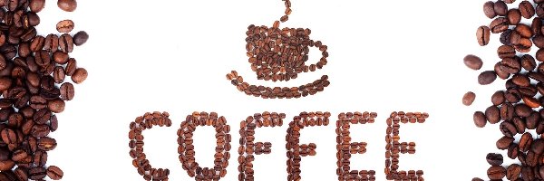 Coffee, Filiżanka, Napis, Białe tło, Kawa, Ziarna