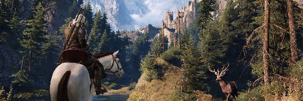 Szczyty, Koń, Lasy, Wiedźmin 3: Dziki Gon - The Witcher 3: Wild Hunt, Gra, Twierdza, Jeleń