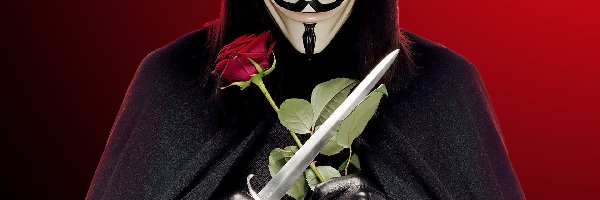 Mężczyzna, V For Vendetta, Maska, Sztylet, Róża