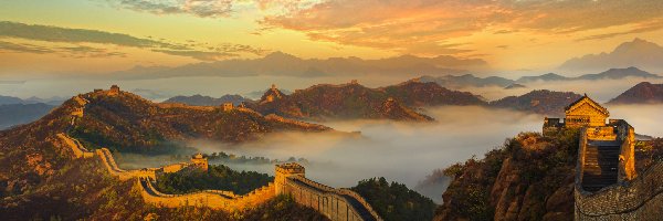 Skały Wielki Mur Chiński, Chiński, Mgła, Mur, Wielki, Chmury, Lasy