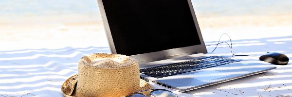 Okulary, Kapelusz, Laptop