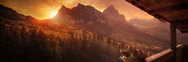 Balustrada, Góra Grosser Myuten, Zachód słońca, Kot, Alpy, Szwajcaria