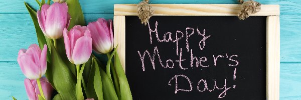 Dzień Matki, Tabliczka, Życzenia, Deski, Różowe, Tulipany